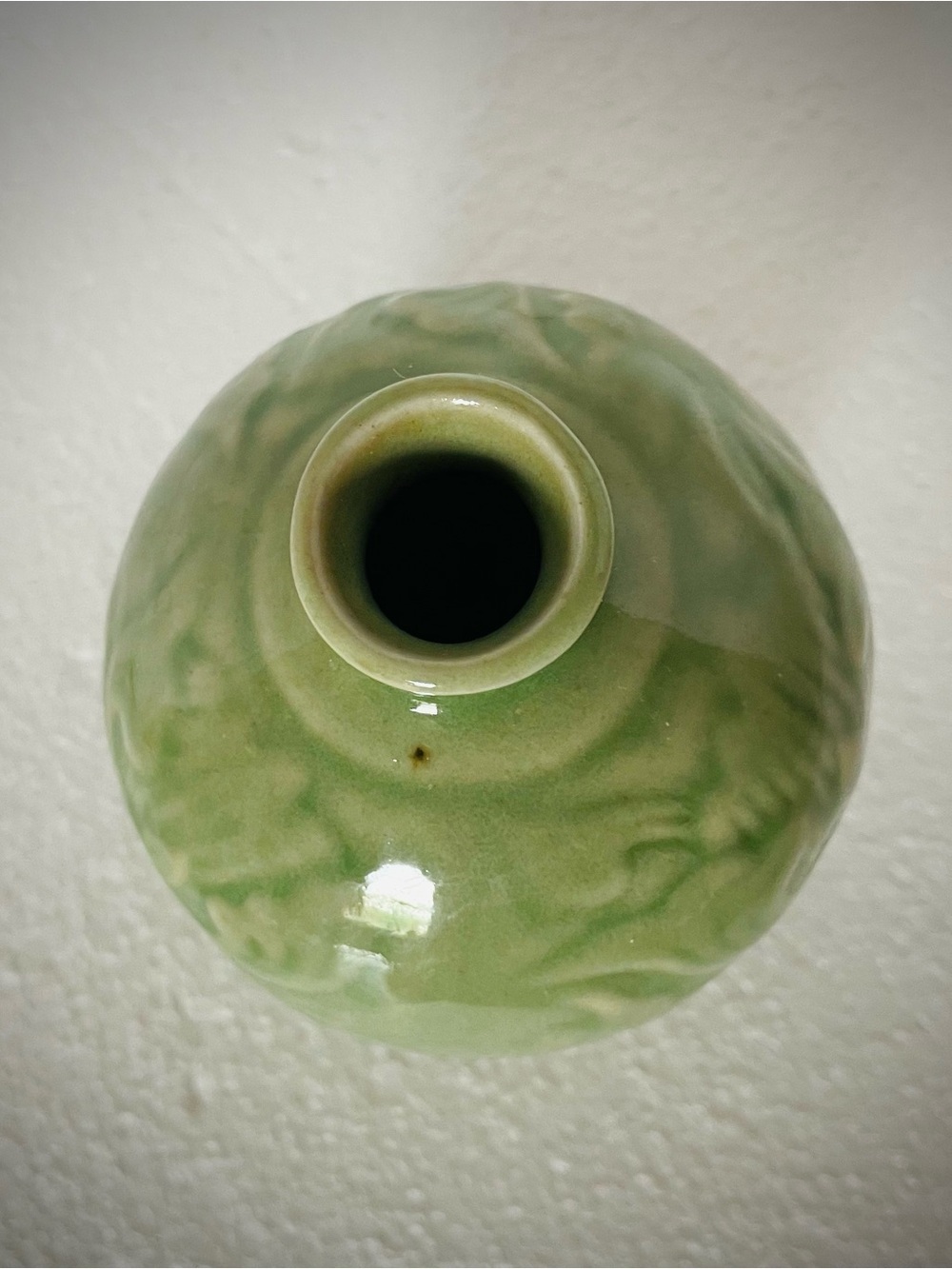 Antique Celadon Sake Bottle Jar Small Green Bud Vase Ceremonial Period Sanda - Picture 4 of 6